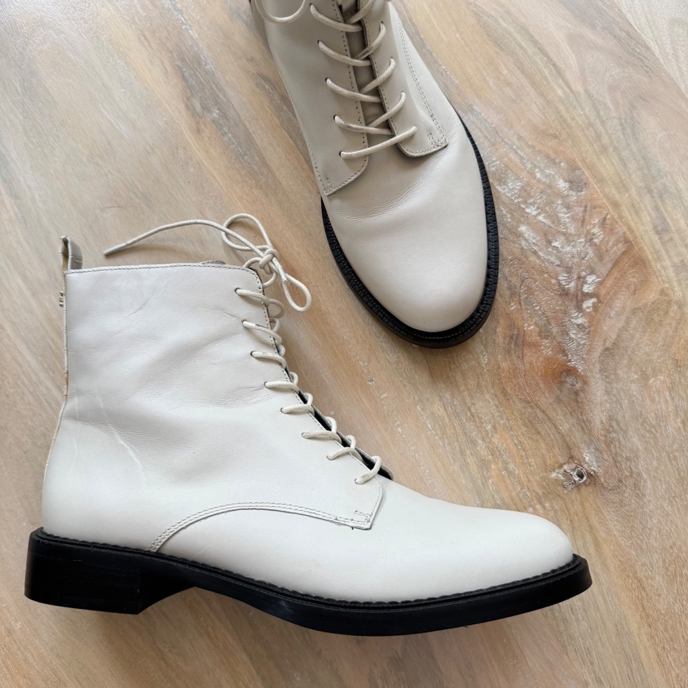 Sam Edelman Nina Combat Boots ankle White Leather Lace Up gorpcore Streetwear 9